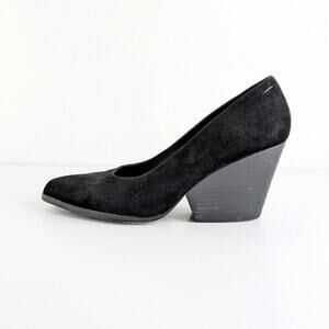 Eileen Fisher Hawk Black Suede Wedge Pumps Almond Toe Slip On Heel Women's 7